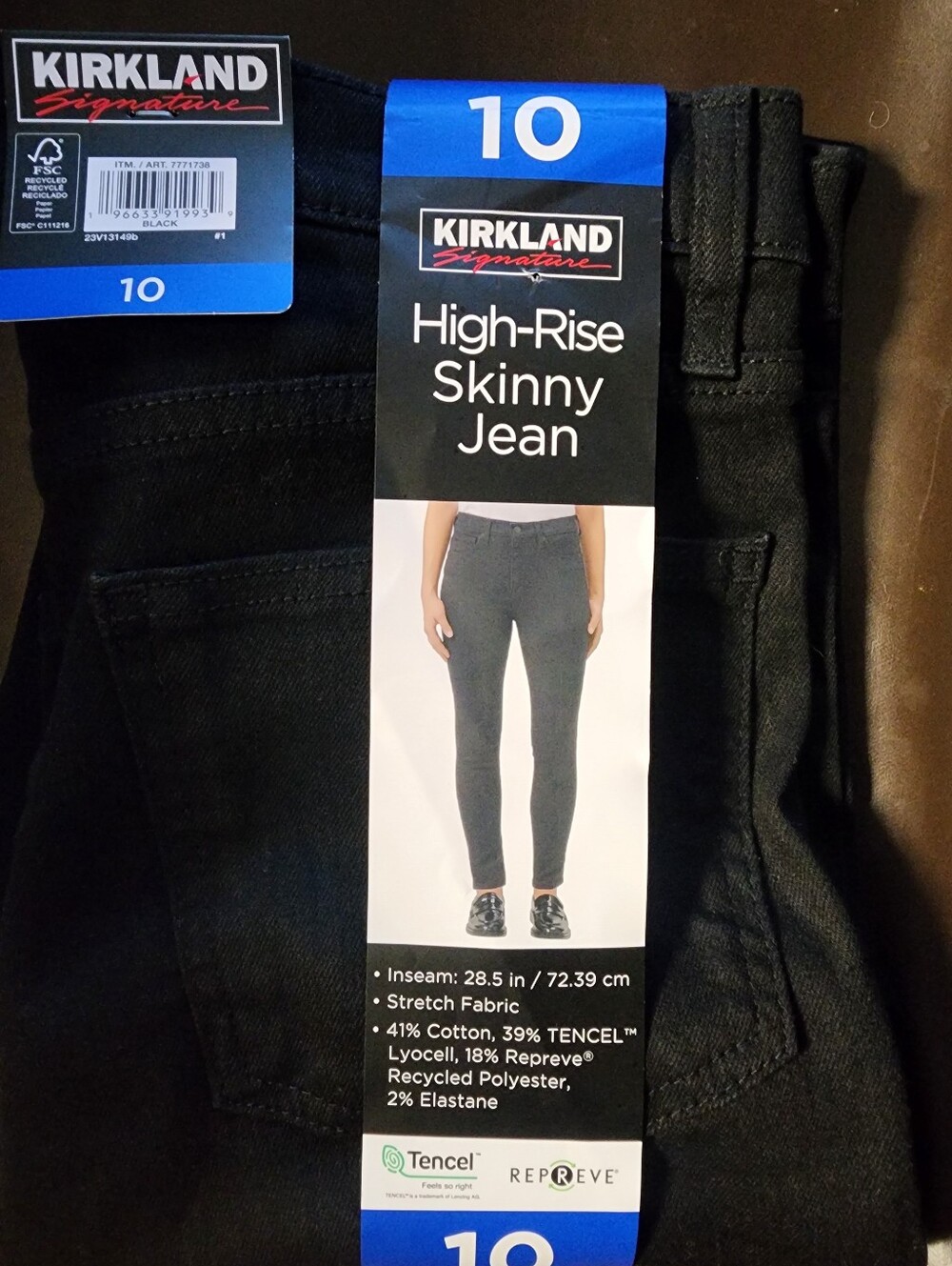 NWT JEANS SIZE 10 SKINNY HIGH RISE BLACK HAS STRETCH BY KIRKLAND